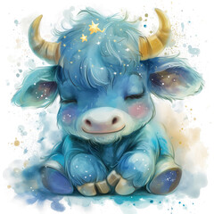 Adorable Cartoon Bull with Stars Illustration