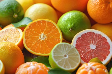 Closeup of various ripe citrus fruits