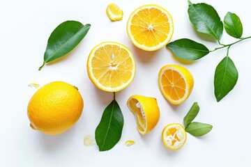 Healthy lemon skin collection on white background.