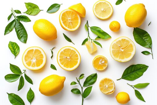 Healthy lemon skin collection on white background.