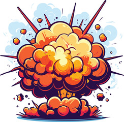 Colorful cartoon style explosion with clouds and sparks. Dynamite blast comic effect for animation. Explosive boom and power concept vector illustration.