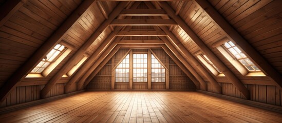 Attic with rafters, floor focus.