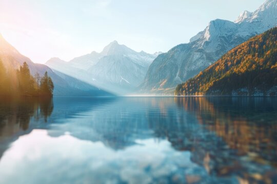 Serene Mountain Lake Landscape at Sunrise