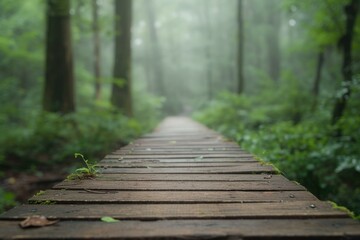 Obraz premium Misty Forest Pathway, Tranquil Nature Scene