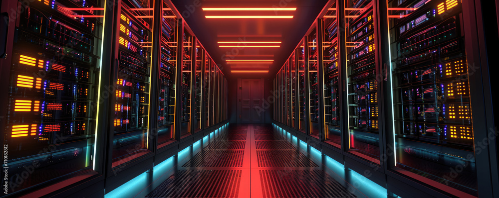 Poster a large connection to the database server room. fiber optic cable connected to the server