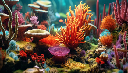 Underwater nature, fish reef, animal coral, water multi colored aquatic generated by AI
