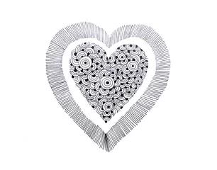 Fototapete Surrealismus Graphic hand drawn heart in black ink on white