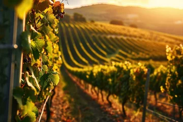 Fotobehang Sunset Vineyard Scenery, Wine Production Concept © Skyfe