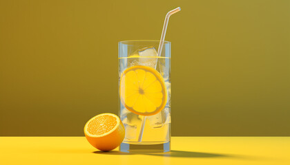 Fresh lemonade in a glass, perfect for summer refreshment generated by AI - obrazy, fototapety, plakaty