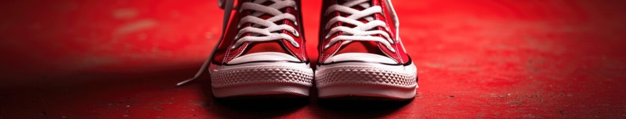Red sneakers on a red background