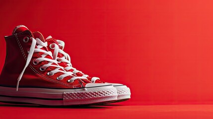 Red sneakers on a red background