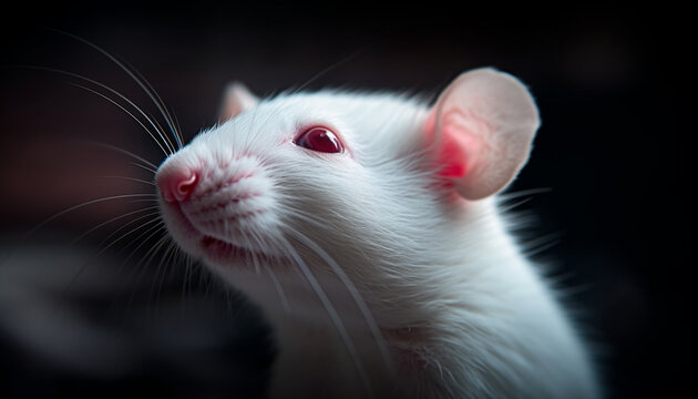 Cute fluffy rat, looking at camera, on black generated by AI