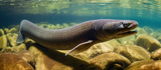 Spanish Guadiana river's European eel (Anguilla anguilla). - obrazy, fototapety, plakaty