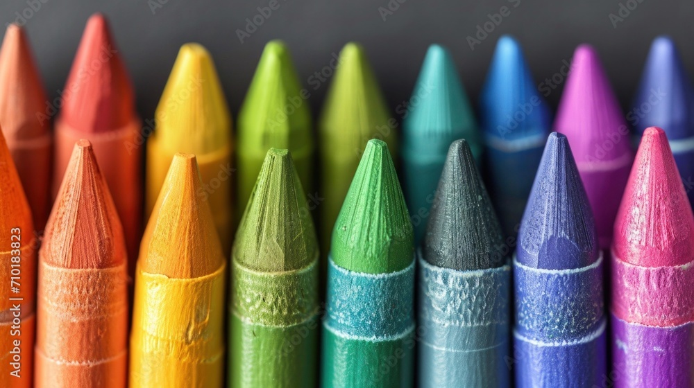 Canvas Prints A close up of a row of colored crayons in various shades, AI