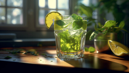 Refreshing summer mojito cocktail with citrus fruit and mint generated by AI