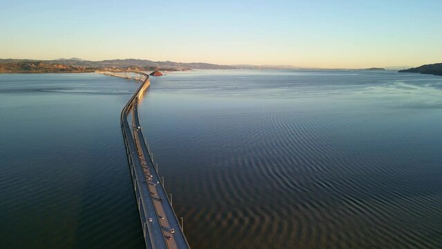 Richmond-San Rafael Bridge, Looking Out Across San Francisco Bay, Aerial Drone