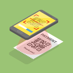3D Isometric Flat Vector Illustration of Mobile Barcode Reader, Phone Scanning QR-code
