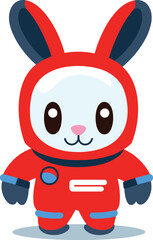 Cute cartoon rabbit astronaut in red spacesuit. Adorable bunny character exploring space. Space animals and children adventure vector illustration.