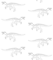 Vector seamless pattern of hand drawn flat outline velociraptor dinosaur isolated on white background
