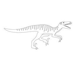 Vector hand drawn flat outline velociraptor dinosaur isolated on white background