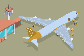 3D Isometric Flat Vector Illustration of Cargo Aircraft, Global Logistic and Transportation