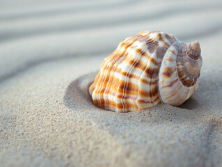 Fototapeta na wymiar Minimalist photo of a seashell on a sandy surface.