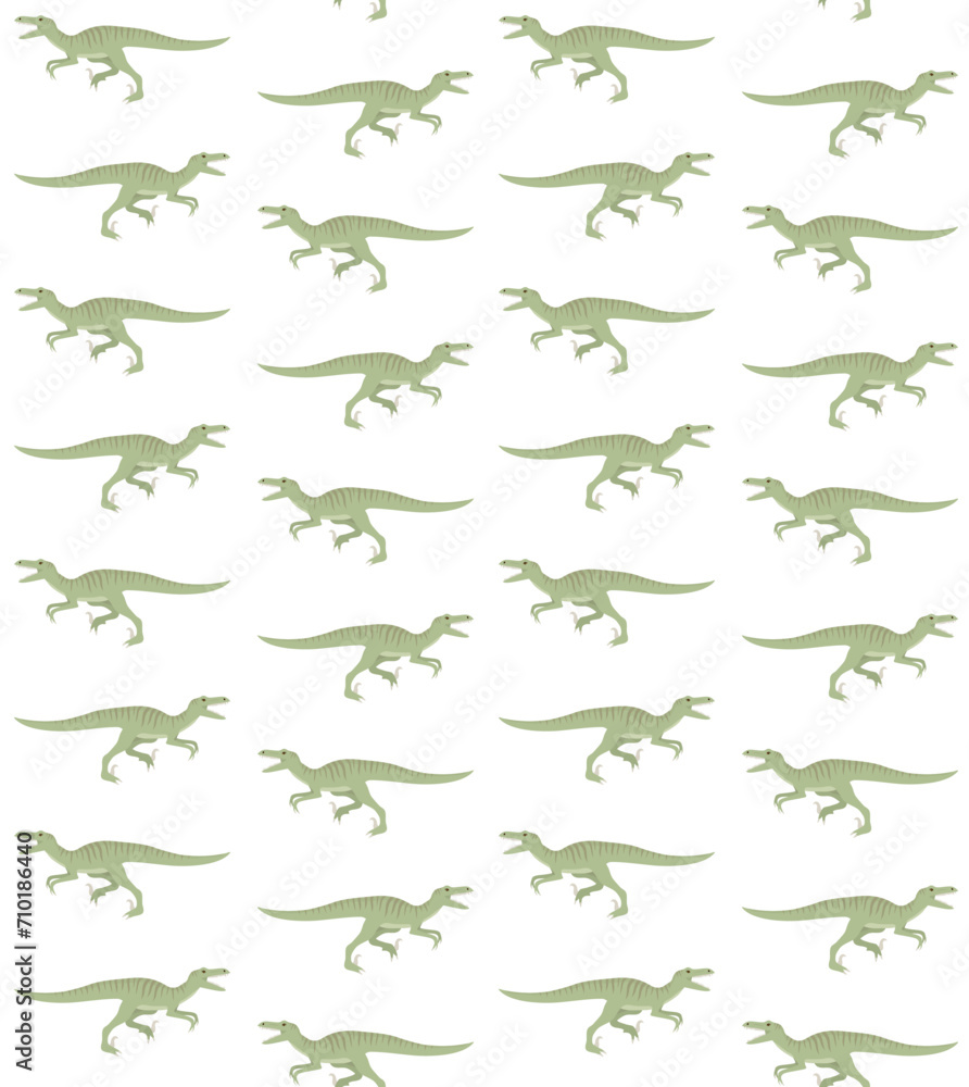 Poster Vector seamless pattern of hand drawn flat velociraptor dinosaur isolated on white background