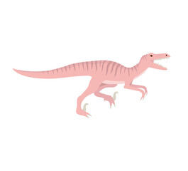 Vector hand drawn flat pink velociraptor dinosaur isolated on white background