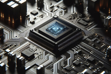 Fototapeta na wymiar Futuristic Circuit Board with CPU close up