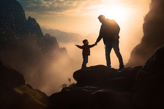 Celebrate the bond of love and trust between a father and child with this powerful silhouette photograph