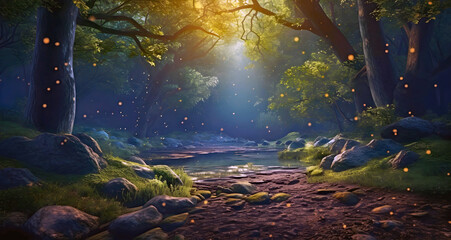 forest in the morning landscape, ai generated.