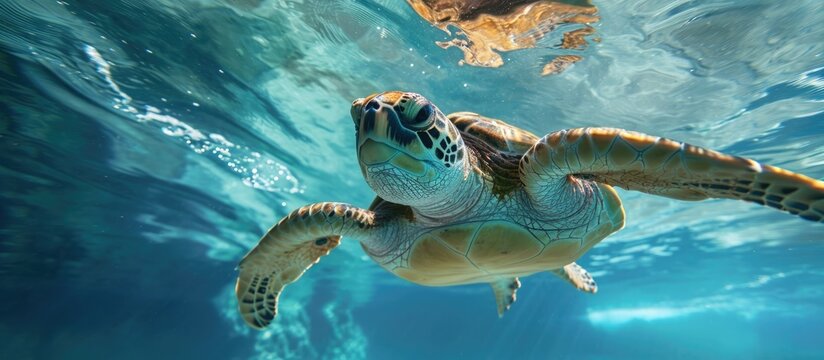 Clear sea turtle captured underwater.