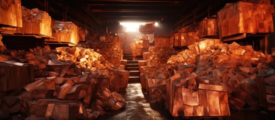 Copper concentrate stored in warehouse. - obrazy, fototapety, plakaty