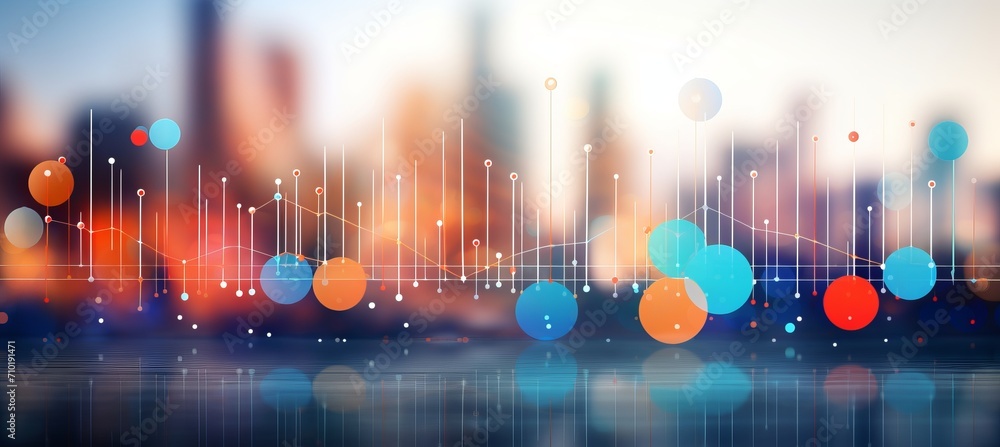 Poster ethereal bokeh effect with financial data visualizations and banking icons for abstract backdrop
