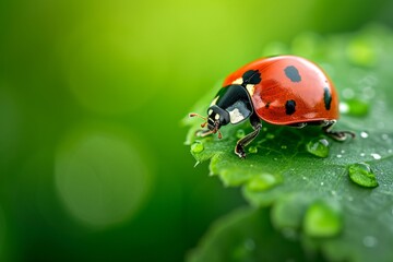 Fototapeta premium Close-up of a ladybug on a leaf