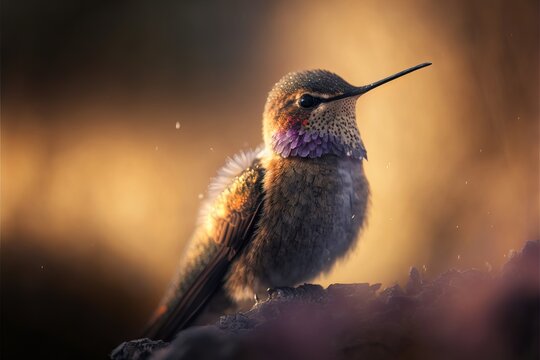 An Adorable Hummingbird Outside With Blurred Background. 