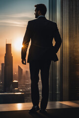 Silhouette of a businessman standing on the background
