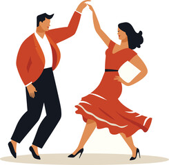 Couple dancing salsa in stylish clothes. Latino man and woman perform dance moves. Passionate dance partners in performance vector illustration. - obrazy, fototapety, plakaty