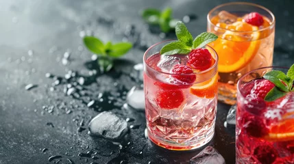 Fotobehang Tasty tropical drink, holiday vacation fruit coctail  © AdamantiumStock