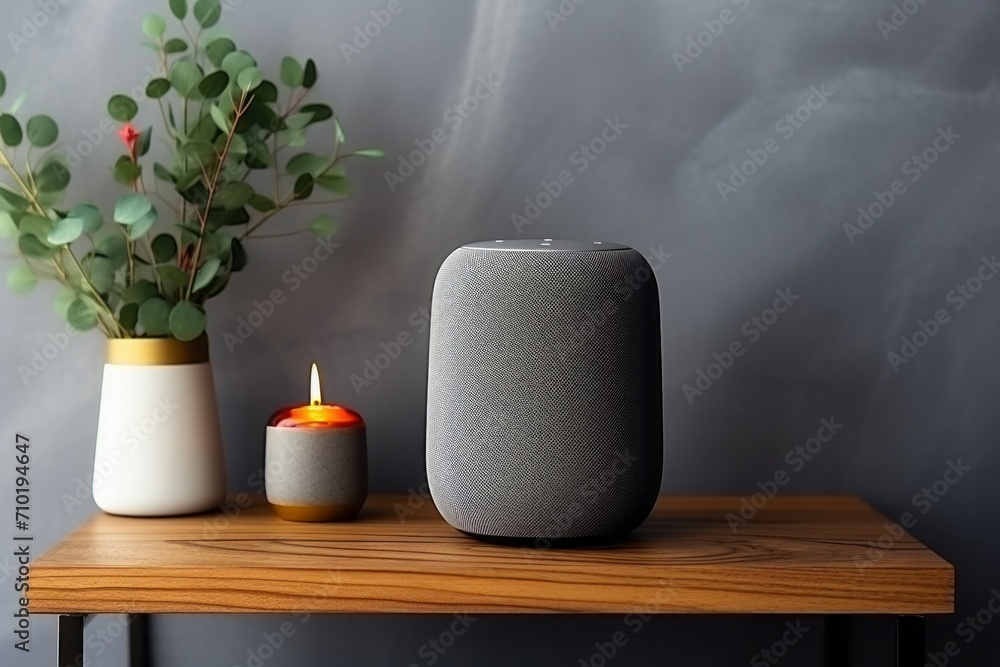 Poster smart speaker. background with selective focus and copy space