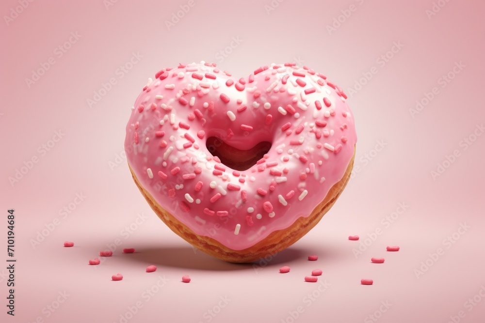 Poster donut in the shape of a heart. background with selective focus and copy space