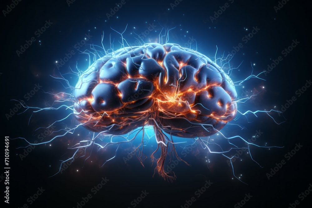Poster hologram of the brain. background with selective focus and copy space