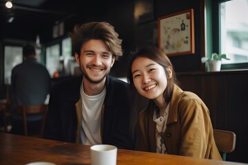 カフェでデートするカップル