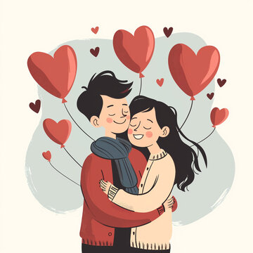 Couple embrace on Valentines Day, 