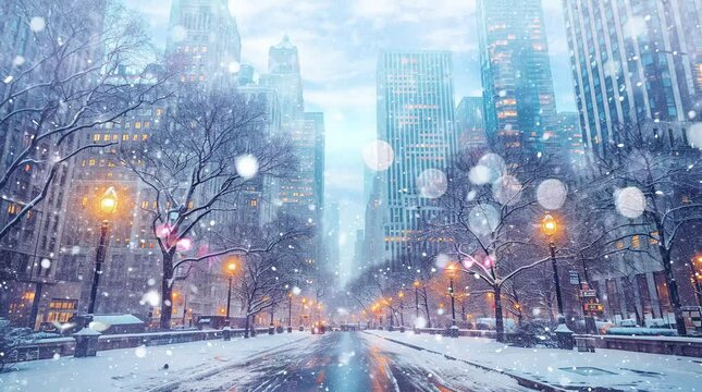 Central Park winter, Seamless looping 4k time-lapse virtual video animation background. Generated AI