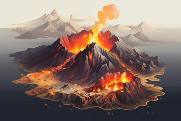 Isometric art Volcanic eruptions in Iceland
