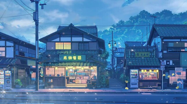 japanese house at evening Seamless looping 4k time-lapse virtual video animation background. Generated AI