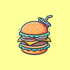 burger cartoon illustration. flat cartoon style