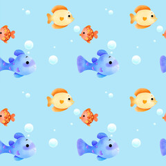 Fish in the Sea Seamless Pattern Illustration