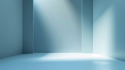A minimalist background with a spotlight effect on a central area, using colors like white and blue to highlight products